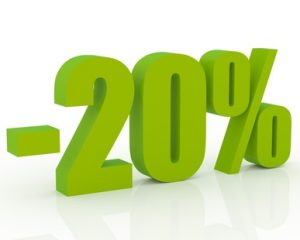 3D Zeichen zeigen 20% Rabatt und Freigabe.